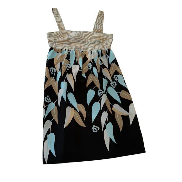 BCBGMaxazria Leaf Print Square Neck Mini Dress Empire Waist Size XS Y2K - Picture 1 of 7
